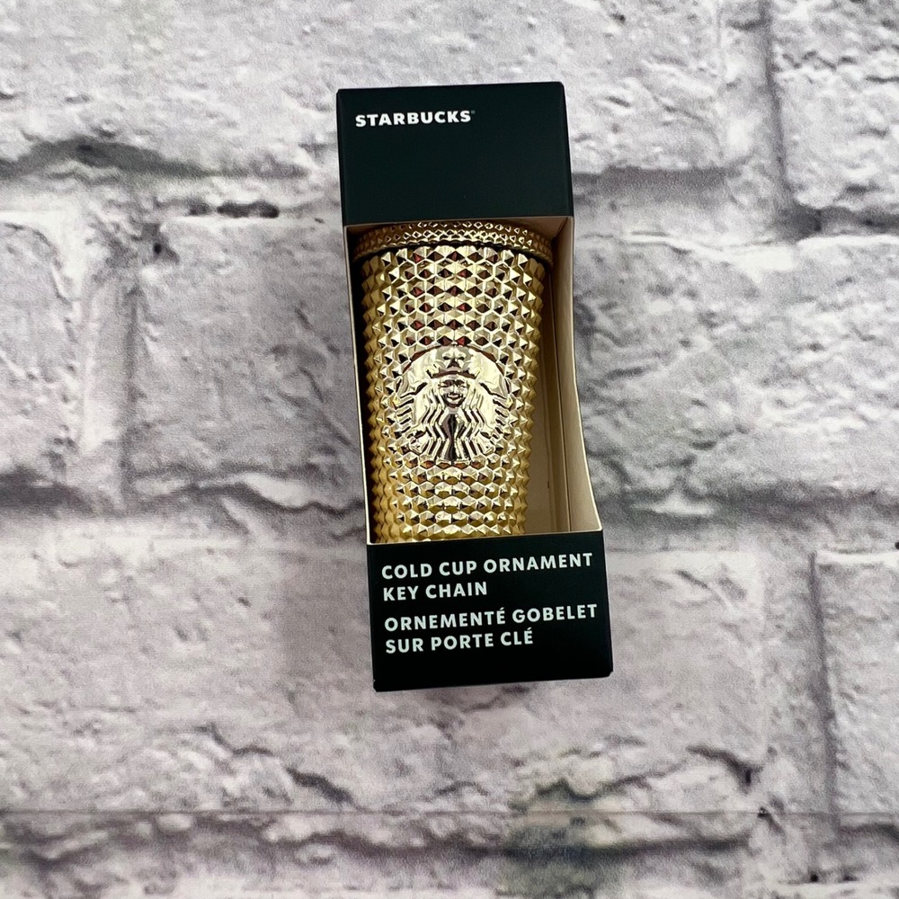 Starbucks Gold Studded Cold Cup Ornament Key Chain 2022 Holiday Bling NWT